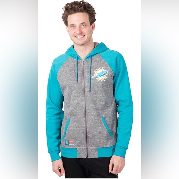 NFL Other - NEW Miami Dolphins NFL Full Zip Soft Fleece Gray/Teal Raglan Hoodie Size Medium